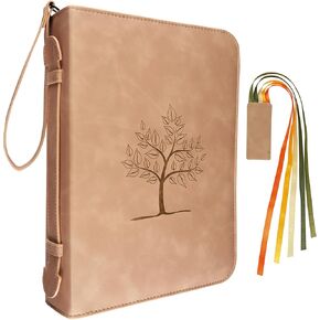 BLIEVE- Bible Cover Case for Women and Men with Storage Pockets, Handle and Bible Ribbon Bookmark, PU Leather Bible Covers Resistant and Stylish Bible Accessories (Navy Lion, 10.5 x 7.6)