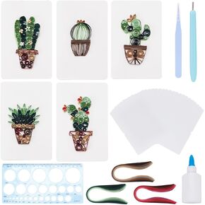 WEBEEDY Paper Quilling Kit 20 Sets DIY Cactus Card Quilling Kit with Paper Quilling Strips Tools and Supplies Greeting Card Making Kits for Beginners DIY Handmade Craft Home Room Wall Decor Gift