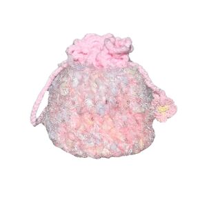 Cute Small Coin Purse, Crochet Drawstring Bags, Hand Yarns Crochet Change Purse,Novelty Purse Earbuds Protective Case,Handmade Crochet Gift for Women and Girls