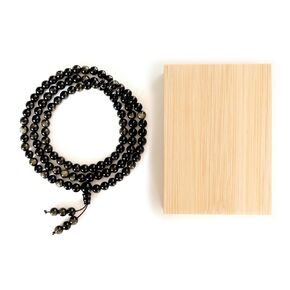 Tibetan Natural Black Obsidian Mala Beads 108, Protection Healing Crystal Beaded Bracelets, Meditation Golden Sheen Gemstone Necklace for Women Men, Buddhist Energy Prayer Beads Japa Mala (8mm)
