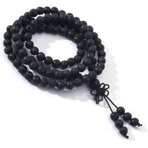 108 Mala Prayer Beads Bracelet 6mm Genuine Gemstone Healing Crystal Stone Beaded Bracelet Buddhist Tibetan Handmade Knotted Elastic Necklace for Yoga Meditation Unisex Women Men