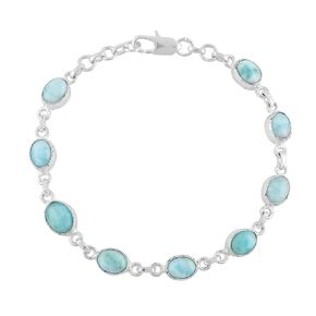Yashee Natural Larimar Gemstone شكل بيضاوي سوار بلوري ، كابوشون شفاء ، كريستال حقيقي ، حجر المولد ، المجوهرات الجميلة البسيطة ، المجوهرات المطلية الفضية 7+1 بوصة