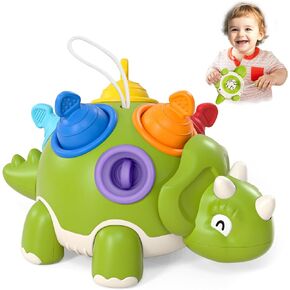 Lehoo Castle Pop Fidget Sensory Toys for Toddlers 1-3, Montessori Push Bubbles Spinning One Year Old Toys for Autism, 1st Birthday Gifts Boy, 12 18 Months Dinosaur Fine Motor Skills Toys (Green)