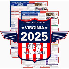 2025 Virginia State and Federal Labor Laws Poster – OSHA Compliant Laminated 24" x 36" English and Spanish Bundle 2 Pack Folded