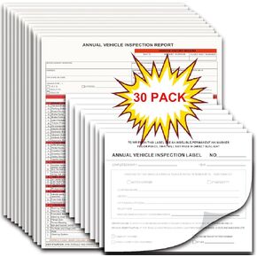 30 Packs Dot Inspection Forms and Stickers, Annual Vehicle Inspection Report Form with Adhesive Vinyl Label 2-Ply, 3-Ply Carbonless Form
