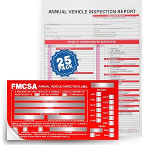 25Pack dot Inspection Forms and Stickers，fmcsa Annual Inspection Sticker，dot Annual Inspection Forms and Stickers，3-Ply Carbonless Form，FMCSA DOT Permanent Aluminum Adhesive Decals