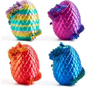 JOYIN 4Pcs 3D Printed Dragon Eggs with Laser Color Dragon, Articulated Toys, Easter Fidget Toy Basket Stuffers for Kids Party Favors, Easter Egg Hunt, Classroom Prize Supplies
