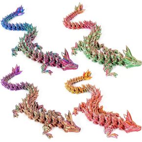 3D Printed Dragon 4PCS Multi Color Articulated Dragon Crystal Dragon Dragon Fidget Toy Home Office Decor Executive Desk Toys