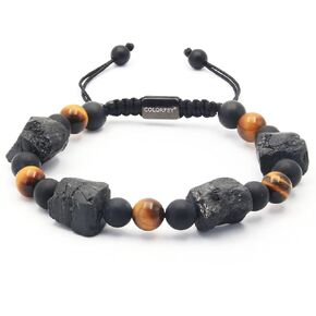 Raw Stone Black Tourmaline Bracelets for Men, COLORFEY Authentic Mens Beaded Bracelet Triple Protection Tourmaline Onyx Tiger Eye Crystals, Energy Bracelets Unique Natural Crystal Jewelry for Men