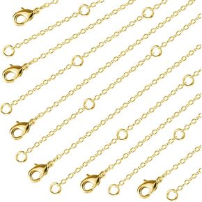 Wholesale 12 PCS 14K Real Gold Plated Solid Brass Thin O Chain Necklace 1 MM Finished Chain Bulk for Jewelry Making, Size 16" + 2" Extender