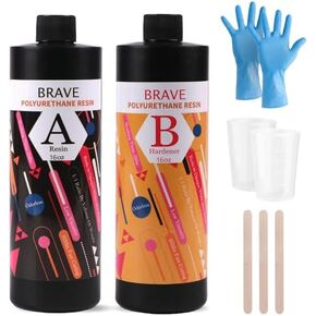Polyurethane Resin, 2-Part, Ultra Low Viscosity & Low Odor Liquid Plastic for Models, Prototypes & DIY Crafts, Cures in 10 Minutes, 32 Ounces