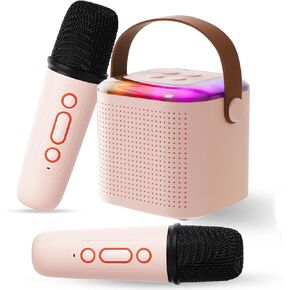 Mini Kids Karaoke Machine 2 Wireless Microphones Set Portable Bluetooth Speaker Disco Lights Ideal Christmas Birthday Gifts for 4 5 6 7 8 9 10 12+Year Old Girls Boys