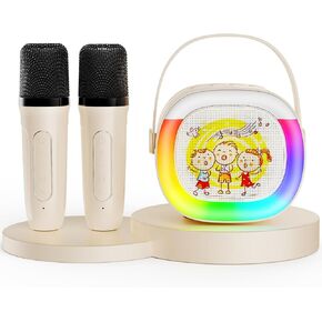 Mini Karaoke Machine with 2 Wireless Microphones: HWWR Portable Bluetooth Speaker with Disco Lights, Kids Toys Christmas Birthday Gifts for Girls Boys Age 4, 5, 6, 7, 8, 9, 10, 11, 12+ Home Party