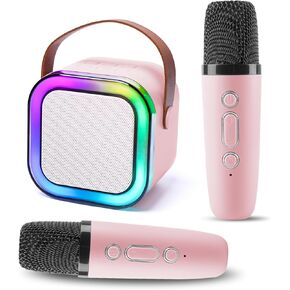 Mini Karaoke Machine For Kids Gift ، Mini Kraoke Machin Portable Bluetooth Speaker مع 2 ميكروفون ، Mini Kraoke Machine for Girls 4 ، 5 ، 6 ، 7 ، 8 ، 9 ، 10+ year （pink）