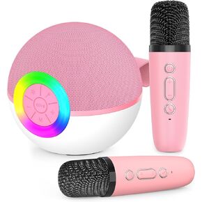 Mini Karaoke Microphone Machine Toys for Kids Adults, Mini Portable Speaker with Wireless Mic, Christmas Birthday Gifts for Boys Girls Ages 3 4 5 6 7 8 9 10 11 12+ Year Old (Pink)