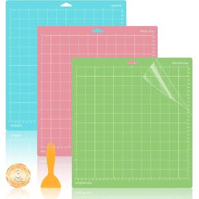 3 Pack Cutting Mats, 12x12 Cutting Mats for Cricut Maker 3/Maker/Explore 3/Air 2/Air/One, Reusable Adhesive Cutting Mats Accessories (StandardGrip, LightGrip, FabricGrip)