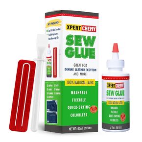 Fabric Glue Permanent Adhesive with 100% Natural Latex Washable Adhesive for Clothing, Patches, Leather, Cotton, Denim, Polyester, Flannel, and All Fabrics (2 fl. oz.)