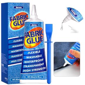 Fabric Glue Permanent, Strong Fabric Adhesive for Clothes, Permanent Washable Material Repair Glue for Fabric, Crafts DIY, Upholstery, Textiles, Felt and Badges, Doll Repair (80ml)