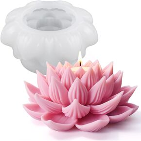 3D Lotus Candle Mold Scented Candles Flower Silicone Mold Aromatherapy Candle Molds for Candle Making Supplies Soap Molds Resin Molds Home Decor Floral Silicone Molds for Resin Epoxy Cement Gypsum