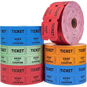 Colemoly 2000 Raffle Tickets, 6000 Pairs 6 Rolls 2" x 2"-1000 Pairs per Roll 50/50 Double Roll Tickets 12000 Pieces in Total for Events, Admission, Classroom Rewards (Blue, Red, Pink, Orange)