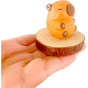 Mini Carved Wooden Capybara Figurines, 2PCS Handmade Capybara Figurine with Base Sculpture Set, 1.2" Cute Capybara Statue Home Decor Art Carving Work, Desktop Ornaments, Gifts for Boys and Girls