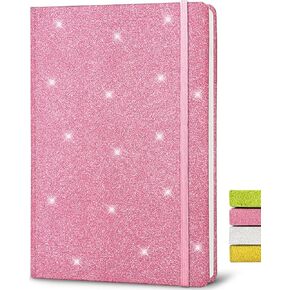 Pink Glitter Notebook, 8.3x5.7" 160 Lined Pages Glitter Never Peel Off Sparkle Journal for Girls College Ruled A5 Hardcover Notebooks for Teens Women Writing Note Taking Office Work School Gifts