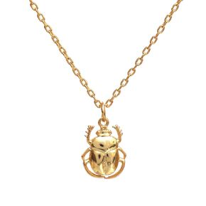 قلادات سحر خنفساء Scarab للفتيات ، تميمة شائكة ، الحد الأدنى ، المصنوعة يدويًا ، 925 فضيًا في طلاء الذهب 14K ، سلسلة قابلة للتعديل 18 بوصة ، هدية لها (Scarab Beetle_ Gold)