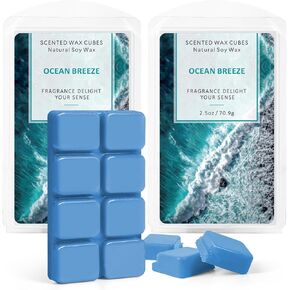 SCENTORINI Ocean Breeze Wax Melts Wax Cubes Strong Scent, Summer Wax Melts, Scented Wax Cubes Soy Scented Wax Melts for Wax Warmers Home Decor, 2 x 2.5 oz