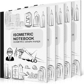 Ctosree 5 Pcs Isometric Graph Paper Notebook 8.5" x 11" Isometric Graph Paper 40 Sheets Isometric Grid Drawing Pads Suitable for Industrial Architectural Art 3D Design Interior Design