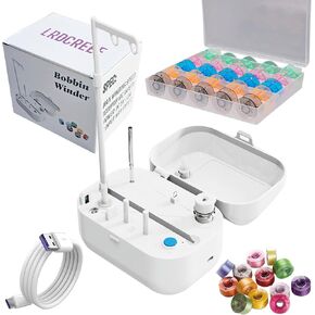 LRDCREEE Automatic Bobbin Winder Bobbin Winding Machine with Auto Stop Sensor, Large Spool Thread Holder and Extra 25 Pcs Class 15 Bobbins for Sewing Machine Thread Winding Use