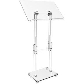 KSacry Acrylic Podium Stand with Lockable Wheels, Angle & Height Adjustable, Clear Rolling Podium, Mobile Lecterns & Pulpits for Classroom, Concert, Church, Speech, Multi-Purpose, Modern