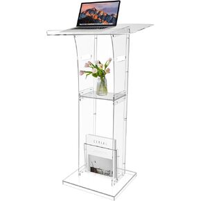 Acrylic Podium Stand With Storage Shelf,Segmented Transparent Lecterns & Podiums,Pulpits For Churches、Conference、Speeches、Weddings、Classroom、Concert,43" H Professional Presentation Podiums