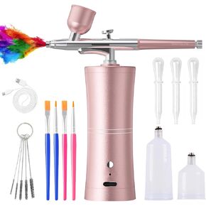 Airbrush Kit with Compressor, SHPTDJTIC Air Brush for Nails, 0.3Mm Nozzle Oxygen Injector, Cordless Airbrush Gun, for Skin Hydration, Nail Art, Tattoo, Painting, Makeup, Cake, Barber