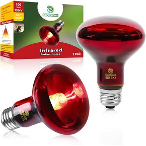 Reptile Heat Lamp Bulbs,Infrared 100W Reptiles & Amphibians Basking Spot Lamp Bulb, 2 Packs Red Heat Emitter Light for Chickens Coop