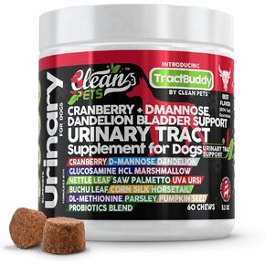 Cranberry for Dogs Urinary Tract Support | D-Mannose UTI Bladder Stones Dandelion Glucosamine HCL Marshmallow Nettle Leaf Saw Palmetto Uva Ursi Buchu Horsetail Methionine Parsley Supplement