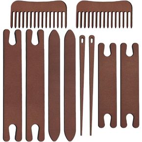 AHANDMAKER 2 Sets Wood Knitting Loom Tool Kits 5 Pieces Knitting Weaving Loom Tools Shuttle Weaving Stick for Beginner Weaving DIY Craft Weaving Accessories