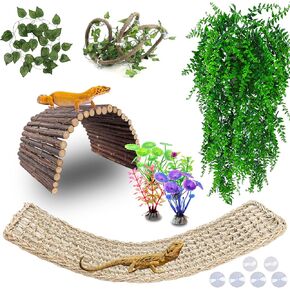 Grddaef Bearded Dragon Tank Accessories, Reptile Hideout Bridge Climbing Plants & Jungle Vines and Leaves Terrarium Decoration for Lizard Frog Snake Gecko Crab Chameleon