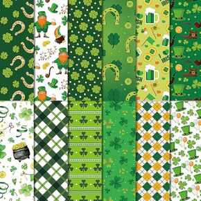 36Pcs St. Patrick's Day Scrapbook Paper, 6" x 6" Irish Decorative Paper Shamrock Cardstock Paper Green Clover Art Craft Paper for St. Patrick's Day Card Making Photo Album Crafts (Style 2)