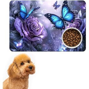 Pet Bowl Mats for Food and Water Cat Dog 19.6"x24", Cat Play Mat Pet Feeding Rug with Waterproof & Non-Slip Rubber Bottom Cushion, Litter Matt for Cat and Pet Sleeping Resting Pad, Purple Rose