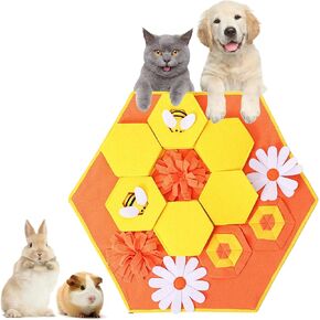 Snuffle Mat for Pets, Slow Feeding Mat for Dogs and Small Animals, Stress Relief, Training, and Foraging Skill Stimulation - 28 Inch Honeycomb