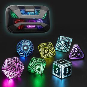 Wireless Light Up Dice Set D&D RGB for Dungeons and Dragons,Cool LED DND Dice with Charging Box Rechargeable 7 Color Polyhedral Role Playing Dice for DND Gifts RPG(Astral Shard Black)
