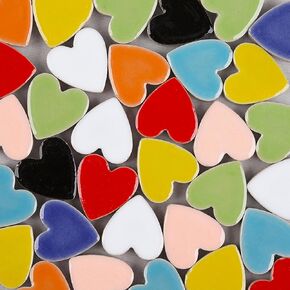 2.2x2.3cm Ceramic Mosaics Pieces Stained Glass, Assorted Colors and Love Heart Shapes, 48pcs/200g (Red)