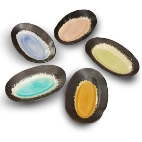 Mino Ware Pastel Oval Dish Set: Handcrafted, Multi-Color, Appetizer Plates, Dessert Plates, Microwave & Dishwasher Safe - For Gifts, Parties, and Everyday Use