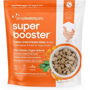 smallbatch Pets Freeze-Dried Super Booster Chicken Bites for Dogs & Cats, 18 oz, Made in The USA, Humanely Raised Single Protein Source, Topper & Treat, with Organic Vegetables and Probiotics