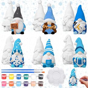 Croblissful 6 مجموعات Gnome الشتاء ترسم تماثيل السيراميك الخاصة بك على استعداد لطلاء التماثيل الشتوية جنوم الفنون والحرف الجص غير مصممة مع الطلاء لوحة الفرشاة للبالغين عيد الميلاد ديكور الشتاء