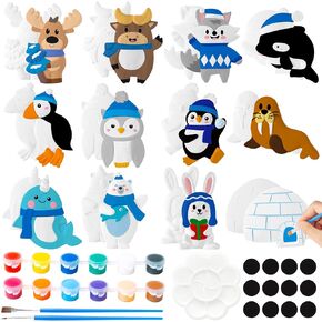 Ezdhuawuse Winter Animals Plaster Plaster الطلاء - 29pcs السيراميك لطلاء الحيوانات القطبية ثلاجة مغناطيسات ، وطلاء كاريكاتير خاص بك تمثال الجص Diy التماثيل الخزفية غير المصممة