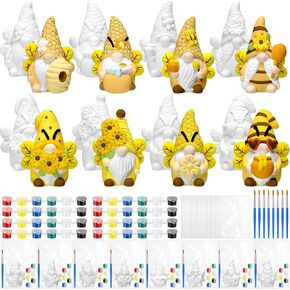 Foilswirl 8 Pcs Bee Gnome Ceramics to Paint Ready to Paint Your Own Ceramic Gnome Statues DIY Unpainted Ceramics Paintable Gnome Figurines Kit Crafts with Brush Palette Paint for Boys Girls