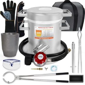 GEIMRSY 6KG Propane Melting Furnace for High Temperature Metal Smelting,Ccomplete Melting Furnace Kit with Gloves, and Carrying Bag, Melting Aluminum, Copper and Other Waste Metals