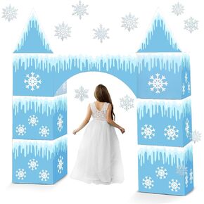 Bucherry 9 PCS Winter Cardboard Castle Playhouse كبير زخارف الحفلات الثلجية للثلوج الأميرة 43 X 51
