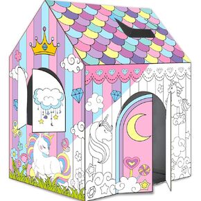 Unicorn Playhouse Huge DIY Unicorn Large Spring Coloring Cardboard House Indoor Outdoor Fall Art and Craft for Kids Toddler Boys Girls Decorate and Personalize a Cardboard Fort Gift 32" X 26" X 41"